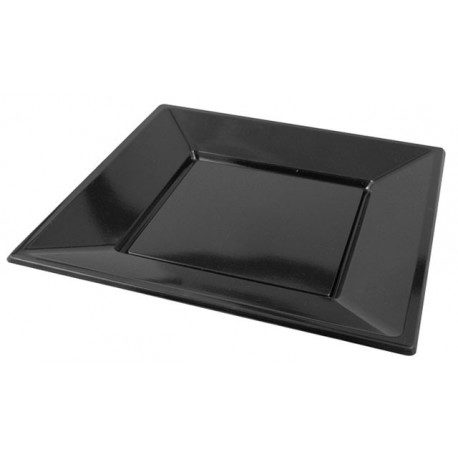 Platos de Plástico PS Cuadrados Negros 23cm