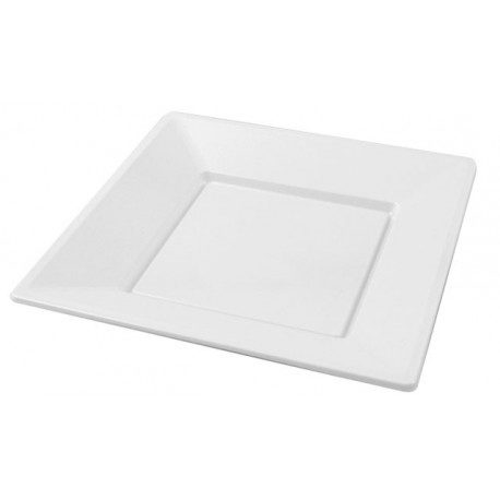 Platos de Plástico PS Cuadrados Blancos 23cm