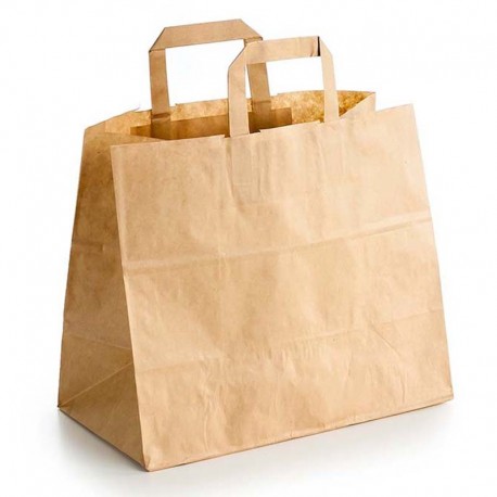 Bolsas de Papel Kraft con Asas "Take Away" Grande 32+22x26cm 80gr