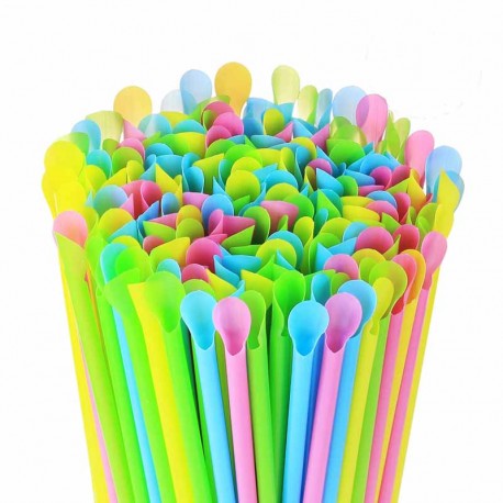 Pajitas con Cuchara Biodegradables en Colores