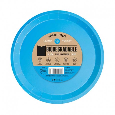 Platos Biodegradables Azules de Cartón 20,5cm