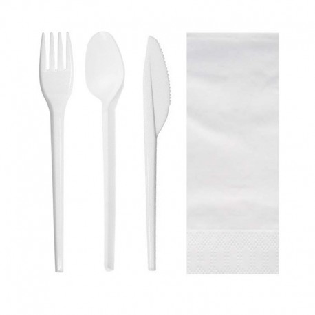 Set de Cubiertos, Tenedor, Cuchara, Cuchillo y Servilleta