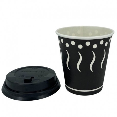 Vasos de Cartón Negro "Coffee" 240ml con Tapa Drink