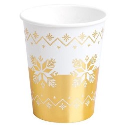 Vasos Cartón Decorados Navidad Dorados 260ml (6 Uds)