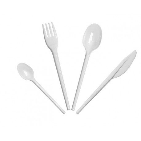 Set de Cubiertos, Tenedor, Cuchara, Cuchillo y Cucharita Postre-Café (Caja 500 Uds)