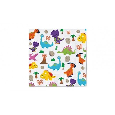 Servilletas de Papel Punta-Punta 33 x 33 cm Decoradas Dinosaurios (20 Uds)