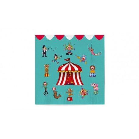 Servilletas de Papel Punta-Punta 33 x 33 cm Decoradas Circo (20 Uds)